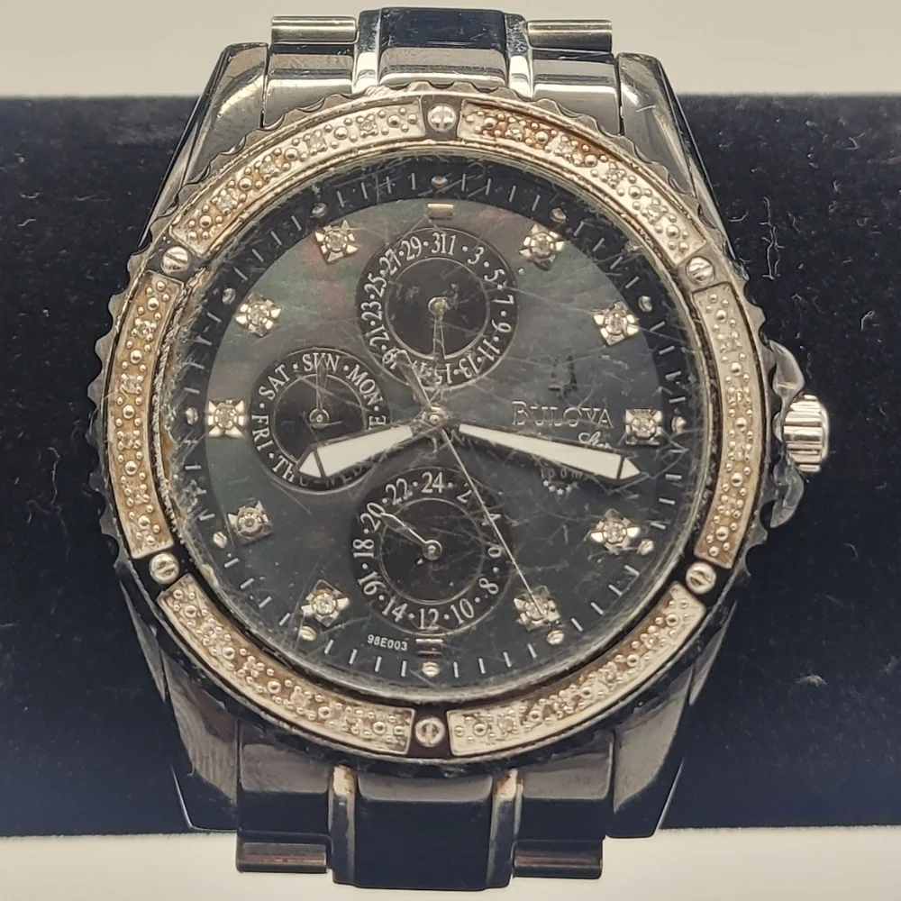 Mens Bulova C960824 Marine Star Diamond Accent Mother Pearl Dial Watch 98E003